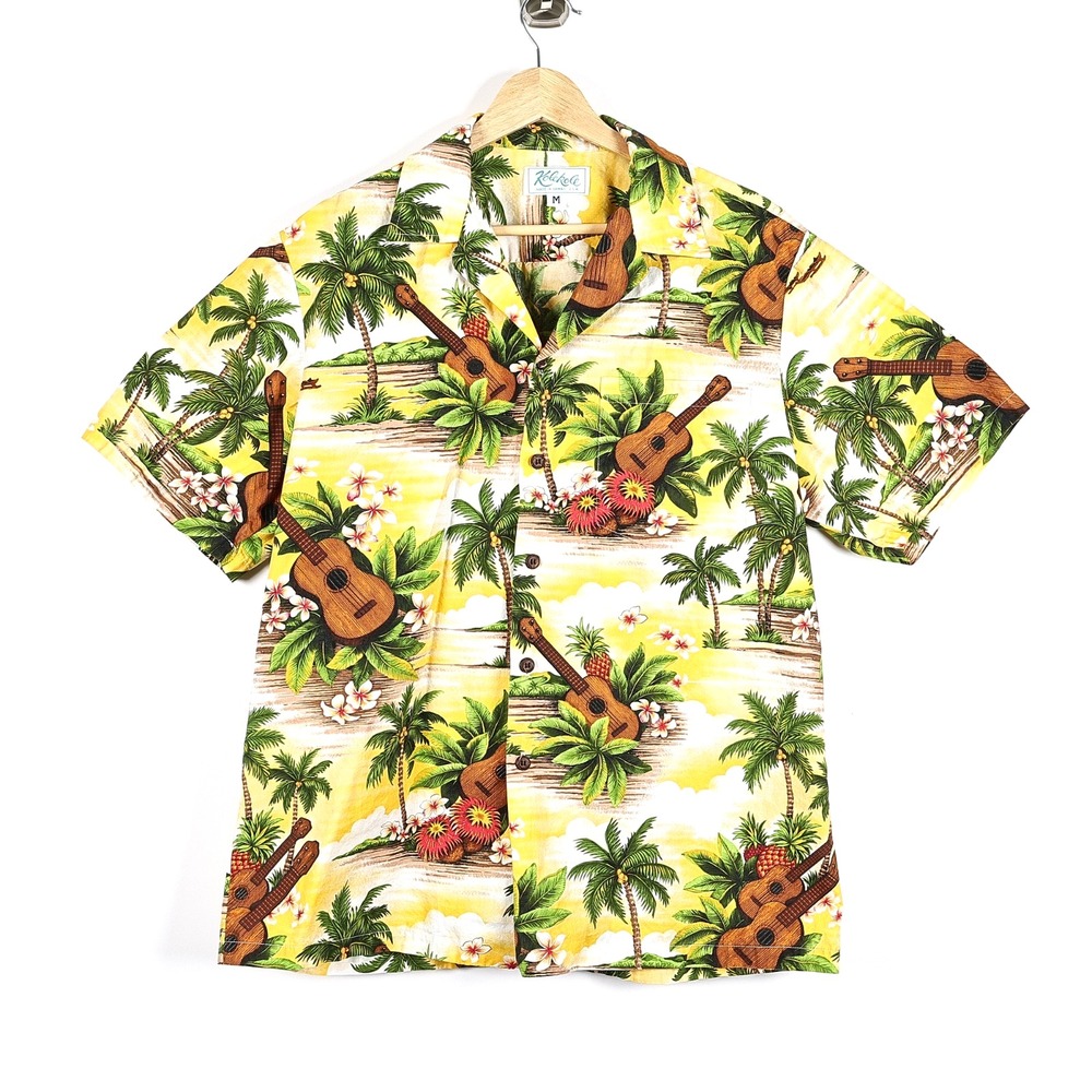 Vintage Kolekole Hawaiian Shirt Ukelele Print Size M Made in Hawaii Short Sleeve